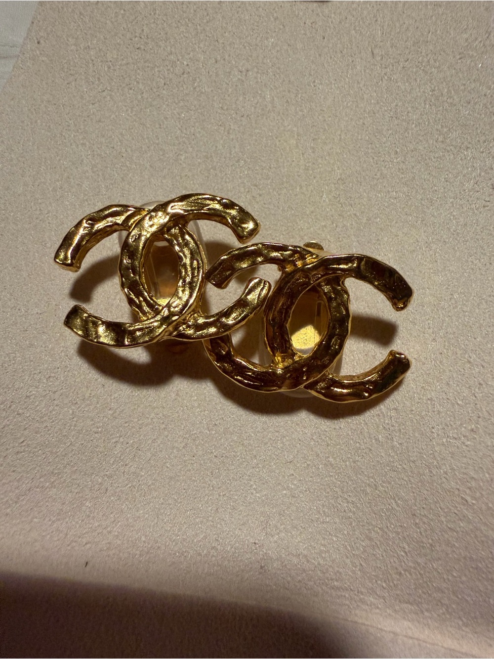 Chanel 70s-80s Gold Hammered CC earrings